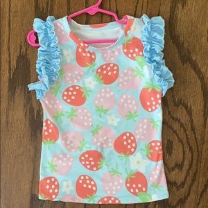 Cute strawberry matching ruffle shirt and shorts